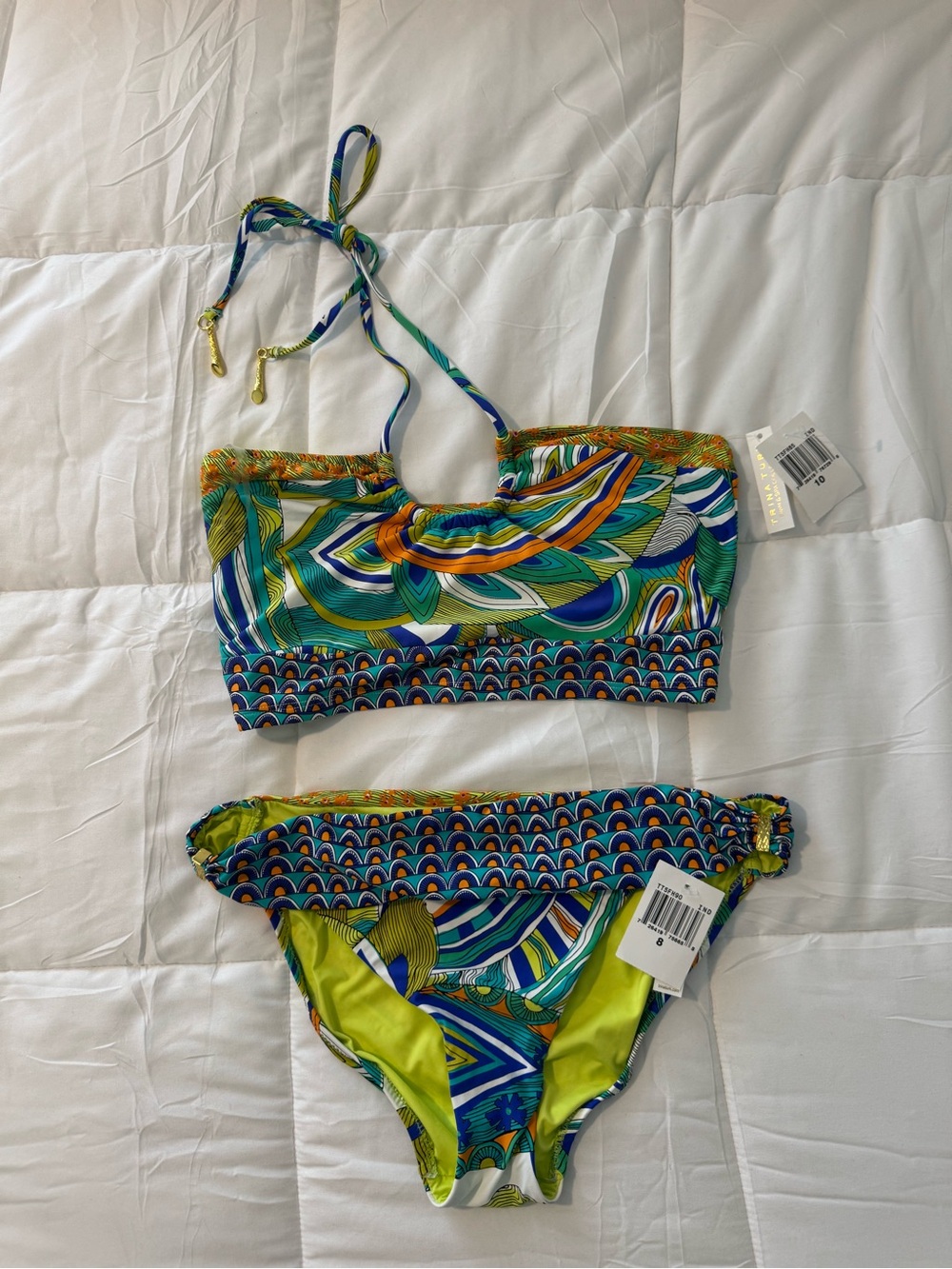 Trina Turk Green Blue Yellow Patterned Girls Bikini Set